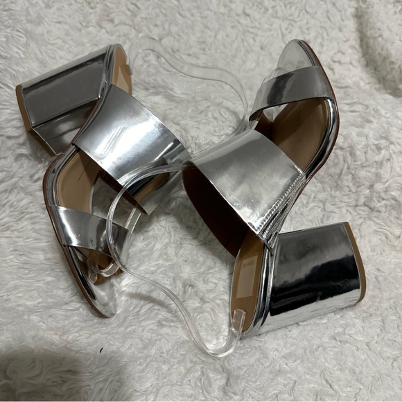 Dolce Vita Metallic Silver Sandals Sz 8.5M Strappy Heels Women’s Evening Mules - Picture 3 of 12